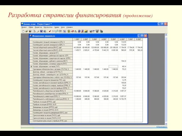 Разработка стратегии финансирования (продолжение)