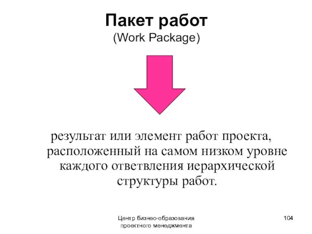 Центр бизнес-образования проектного менеджмента Пакет работ (Work Package) результат или элемент работ