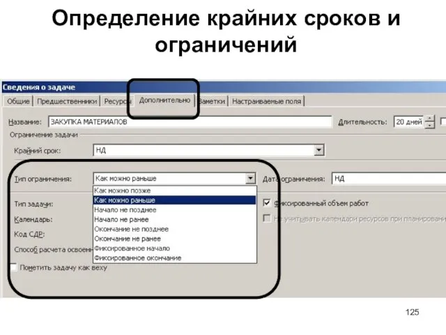 Определение крайних сроков и ограничений