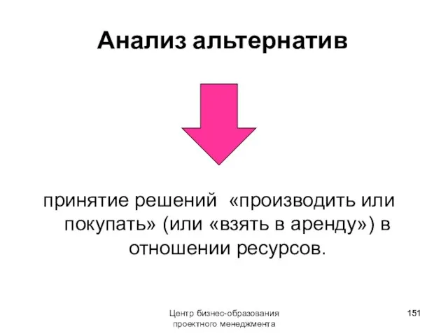 Центр бизнес-образования проектного менеджмента Анализ альтернатив принятие решений «производить или покупать» (или