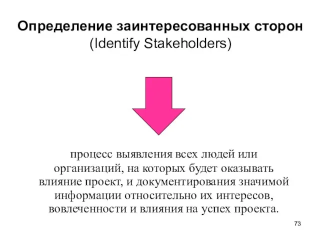 Определение заинтересованных сторон (Identify Stakeholders) процесс выявления всех людей или организаций, на
