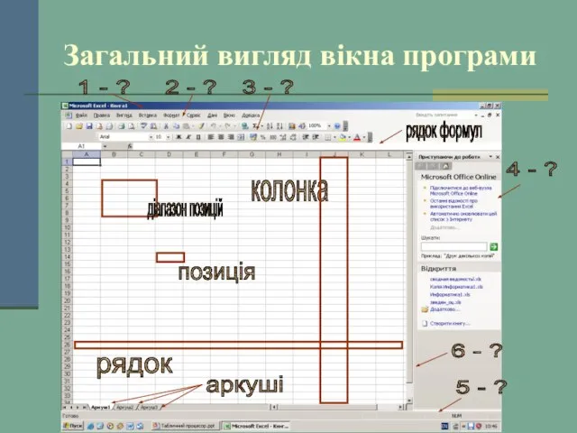 Загальний вигляд вікна програми рядок колонка позиція 1 - ? 2 -