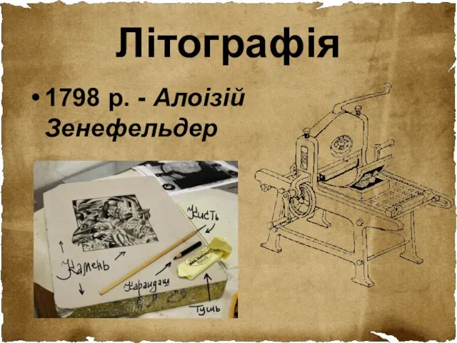 Літографія 1798 р. - Алоізій Зенефельдер