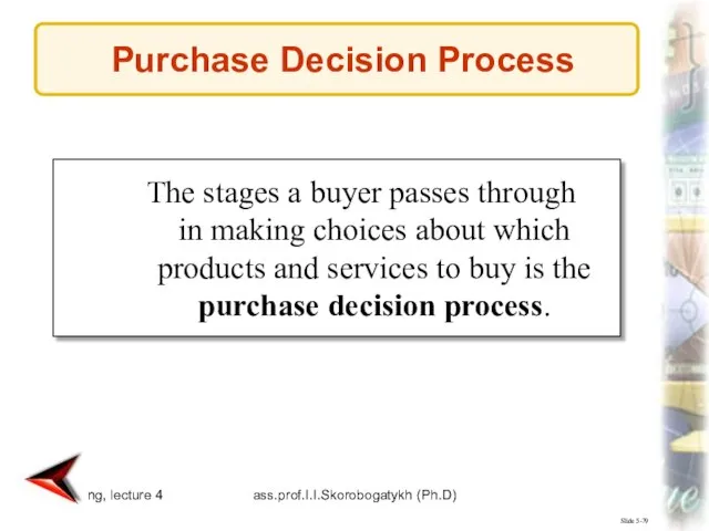 Marketing, lecture 4 ass.prof.I.I.Skorobogatykh (Ph.D) Slide 5-79 The stages a buyer passes