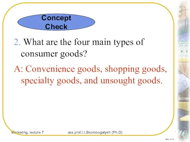 Marketing, lecture 7 ass.prof.I.I.Skorobogatykh (Ph.D) Slide 10-24 2. What are the four