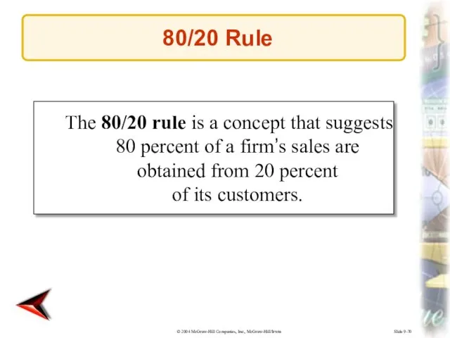 Slide 9-70 The 80/20 rule is a concept that suggests 80 percent