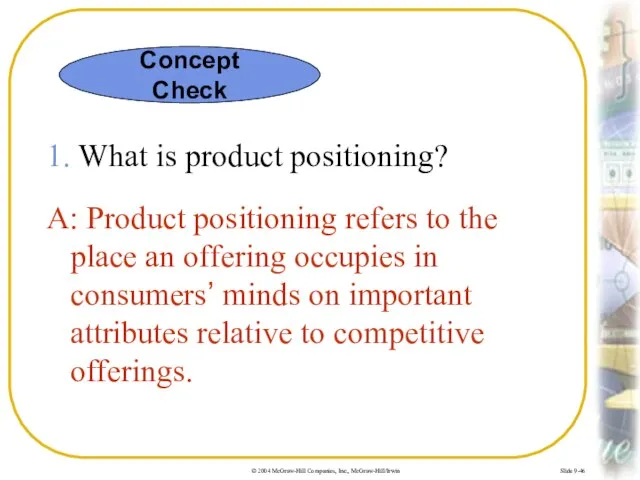 Slide 9-46 1. What is product positioning? A: Product positioning refers to