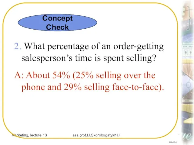 Marketing, lecture 13 ass.prof.I.I.Skorobogatykh I.I. Slide 17-19 2. What percentage of an