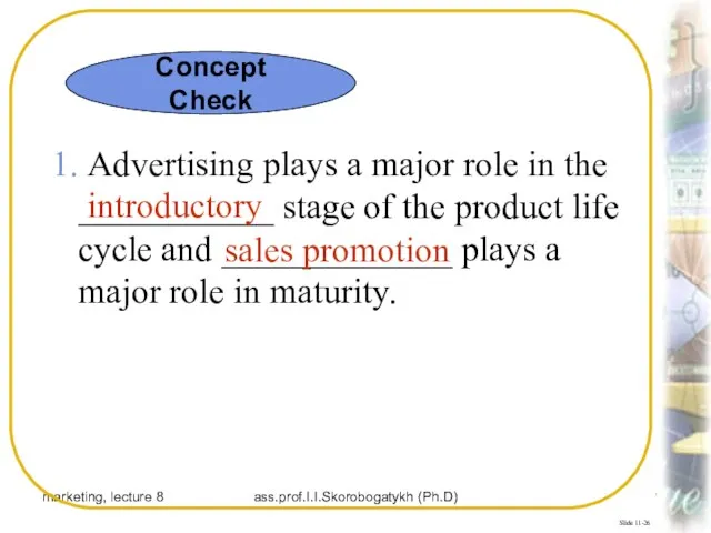 marketing, lecture 8 ass.prof.I.I.Skorobogatykh (Ph.D) Slide 11-26 1. Advertising plays a major