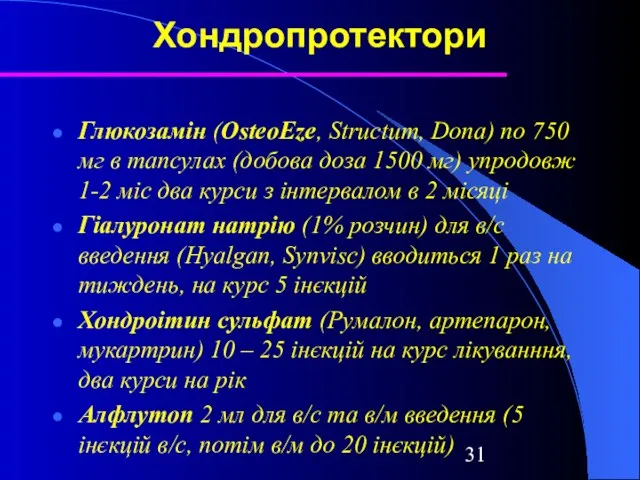 Хондропротектори Глюкозамін (OsteoEze, Structum, Dona) по 750 мг в тапсулах (добова доза