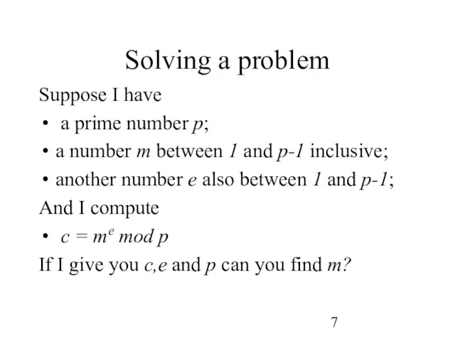 Solving a problem Suppose I have a prime number p; a number