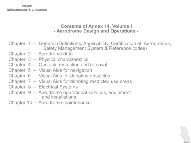Airport Infrastructure & Operation Contents of Annex 14, Volume I - Aerodrome