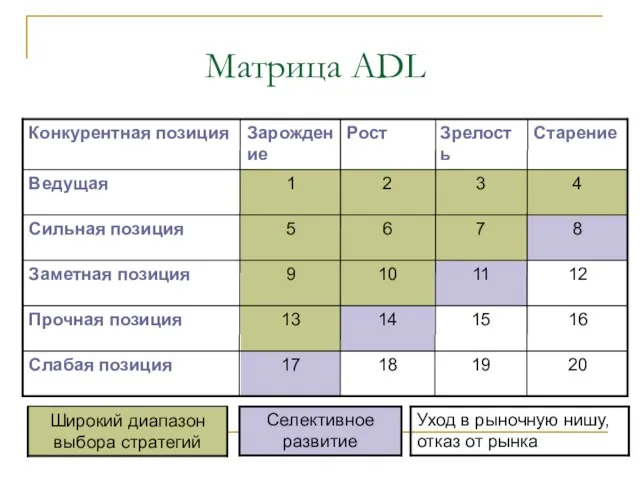 20 19 18 17 Слабая позиция 16 15 14 13 Прочная позиция