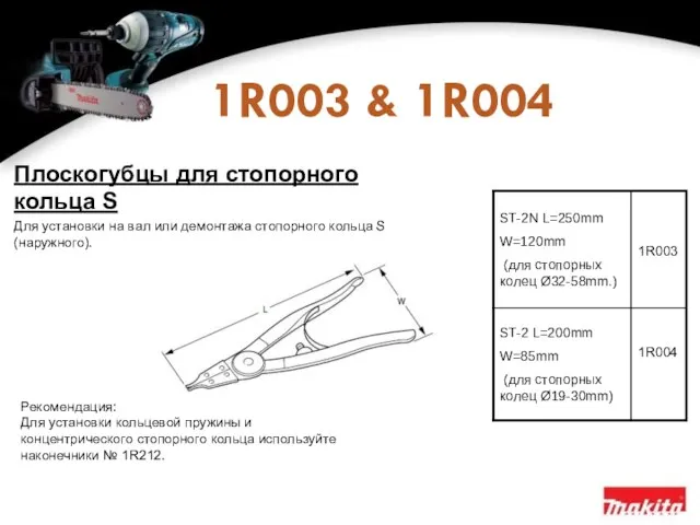 1R003 & 1R004 Плоскогубцы для стопорного кольца S Для установки на вал