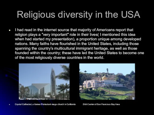 Religious diversity in the USA I had read in the internet source