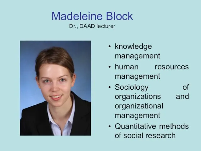 Madeleine Block Dr., DAAD lecturer knowledge management human resources management Sociology of