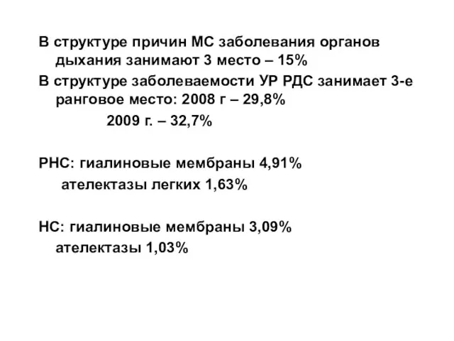 В структуре причин МС заболевания органов дыхания занимают 3 место – 15%