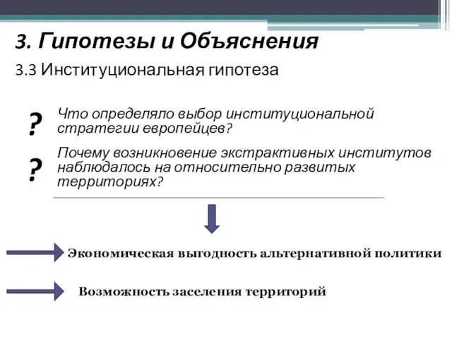 3. Гипотезы и Объяснения 3.3 Институциональная гипотеза ? Что определяло выбор институциональной