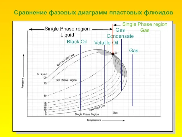 Сравнение фазовых диаграмм пластовых флюидов Black Oil Volatile Oil Gas Condensate Gas