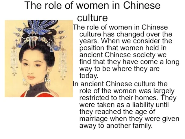 The role of women in Chinese culture The role of women in