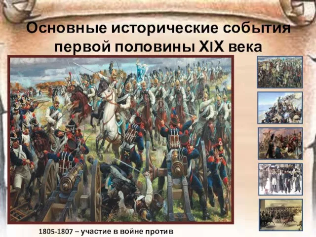 Основные исторические события первой половины ХIХ века 1805-1807 – участие в войне против Наполеона