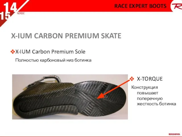 X-TORQUE Конструкция повышает поперечную жесткость ботинка X-IUM Carbon Premium Sole Полностью карбоновый