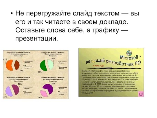 Не перегружайте слайд текстом — вы его и так читаете в своем