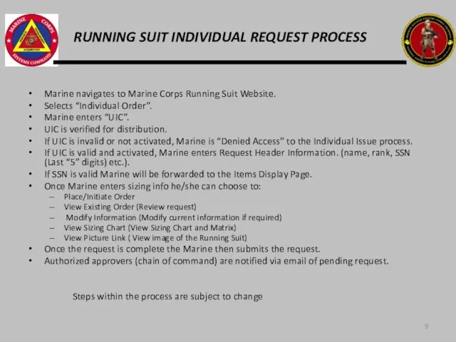 RUNNING SUIT INDIVIDUAL REQUEST PROCESS Marine navigates to Marine Corps Running Suit