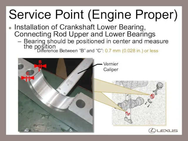 Service Point (Engine Proper) Installation of Crankshaft Lower Bearing, Connecting Rod Upper