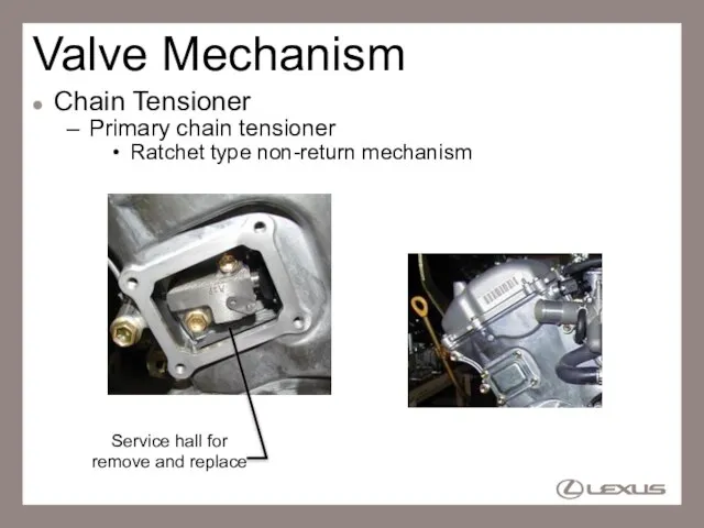 Valve Mechanism Chain Tensioner Primary chain tensioner Ratchet type non-return mechanism Service