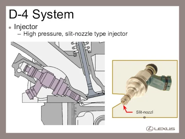 D-4 System Injector High pressure, slit-nozzle type injector Slit-nozzle