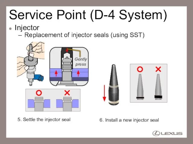 Service Point (D-4 System) Injector Replacement of injector seals (using SST) 6.