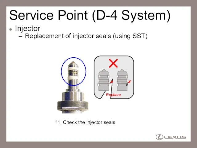 Service Point (D-4 System) Injector Replacement of injector seals (using SST) 11.