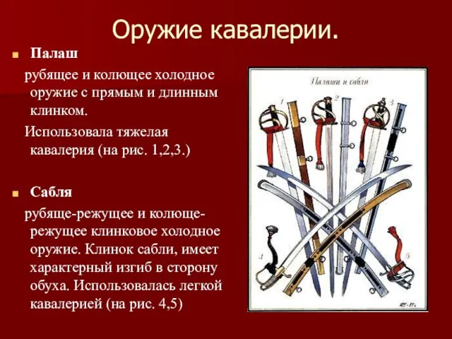 Оружие кавалерии. Палаш рубящее и колющее холодное оружие с прямым и длинным