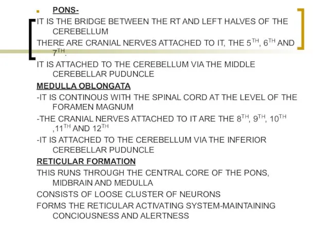 PONS- IT IS THE BRIDGE BETWEEN THE RT AND LEFT HALVES OF