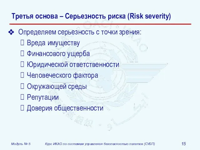 Третья основа – Серьезность риска (Risk severity) Определяем серьезность с точки зрения: