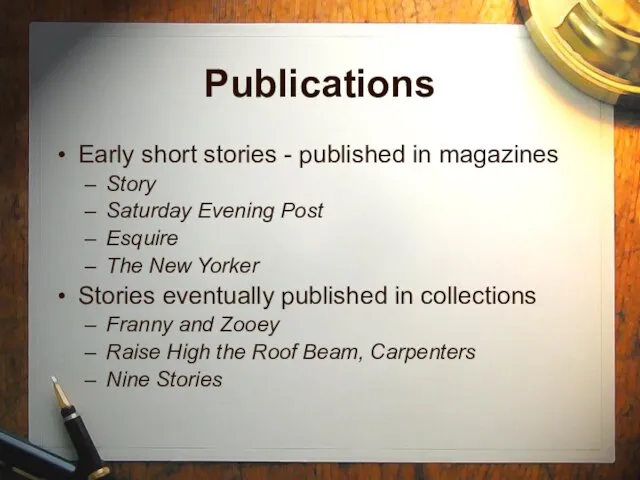 Publications Early short stories - published in magazines Story Saturday Evening Post