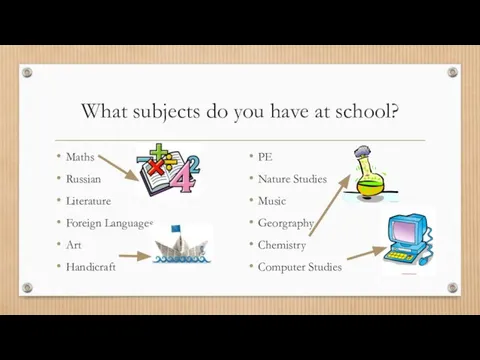 What subjects do you have at school? Maths Russian Literature Foreign Languages