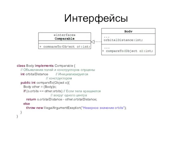 Интерфейсы class Body implements Comparable { // Объявления полей и конструкторов опущены