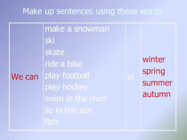 Make up sentences using these words.