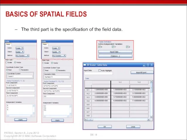 The third part is the specification of the field data. BASICS OF SPATIAL FIELDS