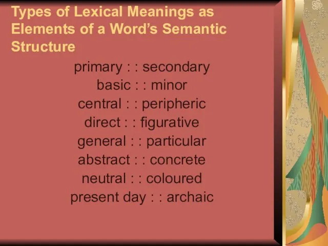 Types of Lexical Meanings as Elements of a Word’s Semantic Structure primary