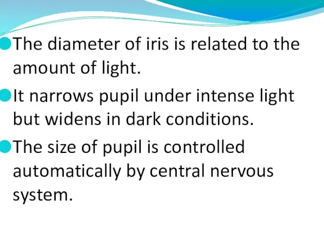 The diameter of iris is related to the amount of light. It