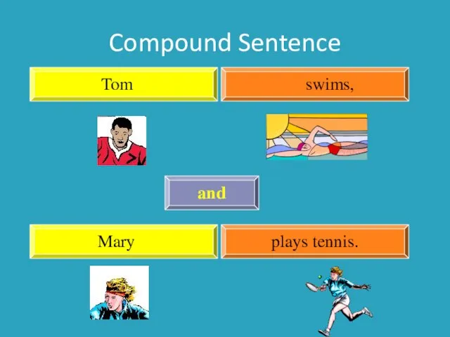 Compound Sentence Tom swims, Mary plays tennis. and