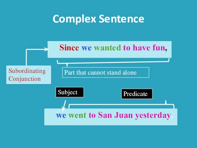 Complex Sentence Since we wanted to have fun, we went to San