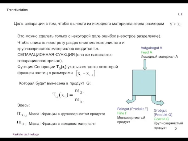 Цель сепарации в том, чтобы вынести из исходного материала зерна размером Это