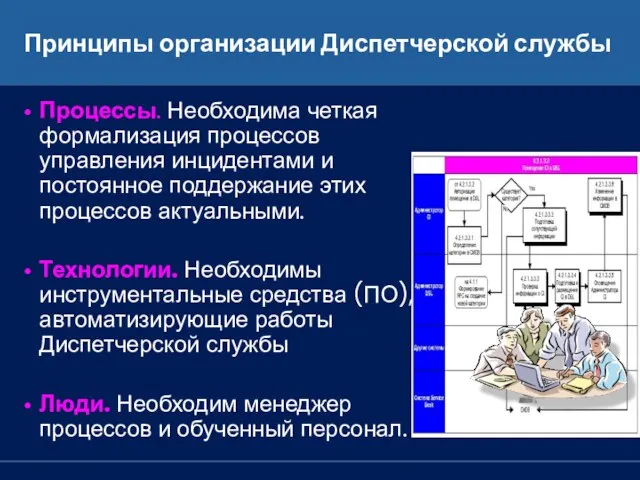 Принципы организации Диспетчерской службы Процессы. Необходима четкая формализация процессов управления инцидентами и