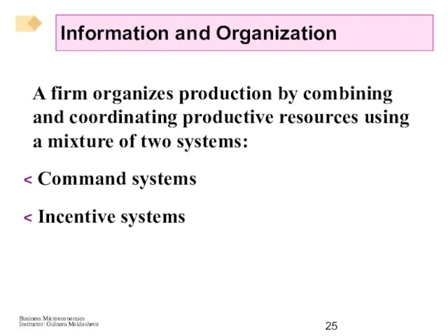 Information and Organization A firm organizes production by combining and coordinating productive