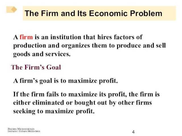 The Firm and Its Economic Problem A firm is an institution that