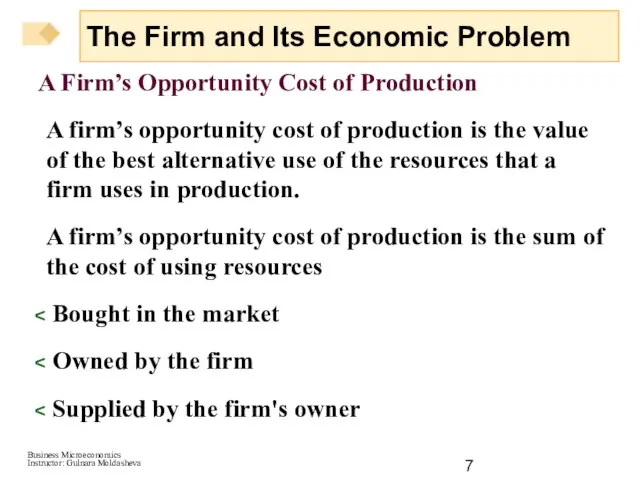 A Firm’s Opportunity Cost of Production A firm’s opportunity cost of production